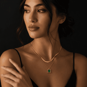 Luxury Emerald Pendant Necklace for Women | 18K Gold Plated Layered Chain