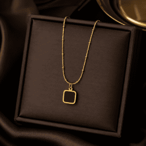 Elegant Black Square Gold-Plated Necklace