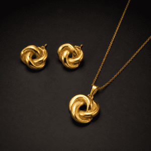 Luxury Gold Knot Necklace Set with Matching Gold Knot Stud Earrings Waterproof Stainless Steel Jewelry for Women