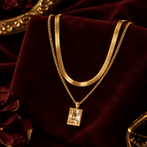 Gold Plated Layered Necklace with 18K crystal pendant